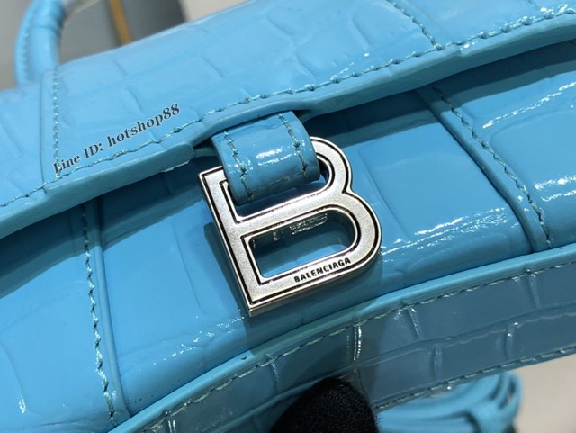 Balenciaga專櫃爆款升級版湖水藍鱷魚紋沙漏包 巴黎世家mini Hourglass沙漏包 fyj1102